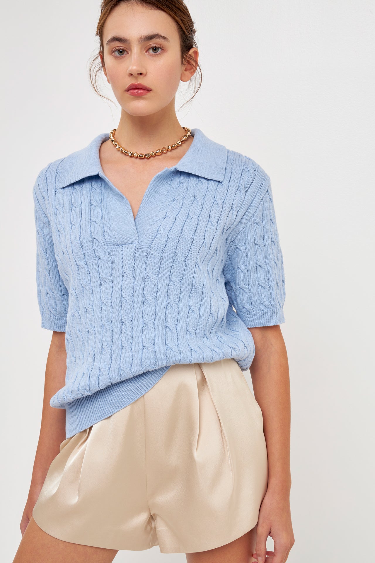 Cable Knit Polo Top