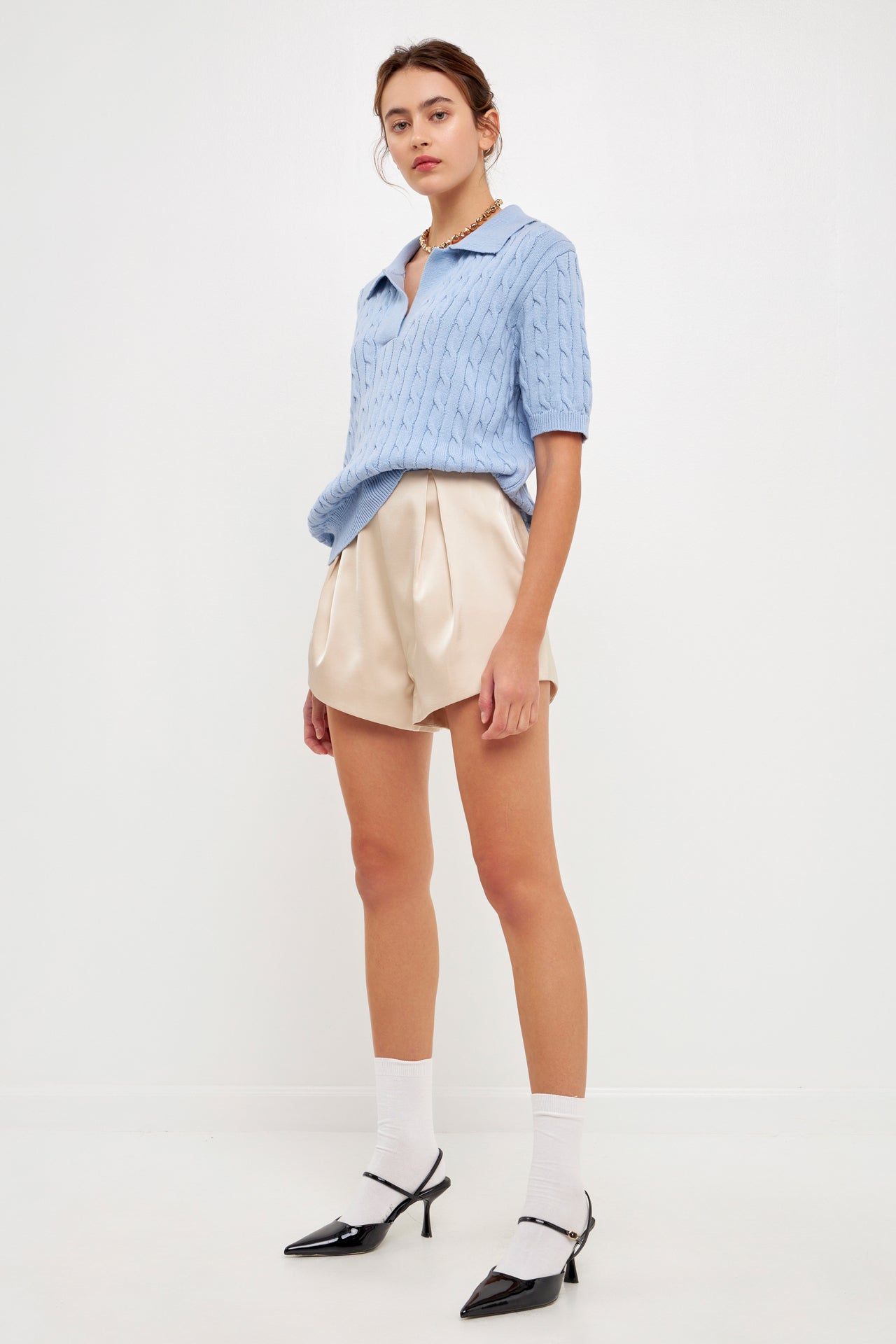 Cable Knit Polo Top