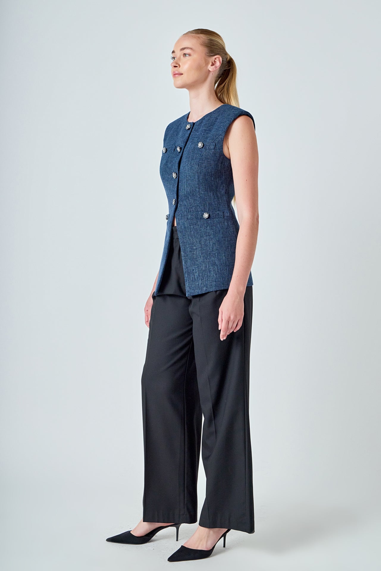 Textured Fabric Long Vest