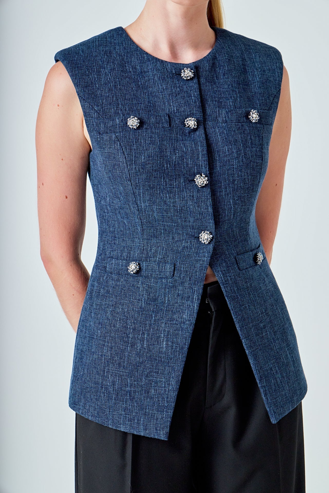 Textured Fabric Long Vest